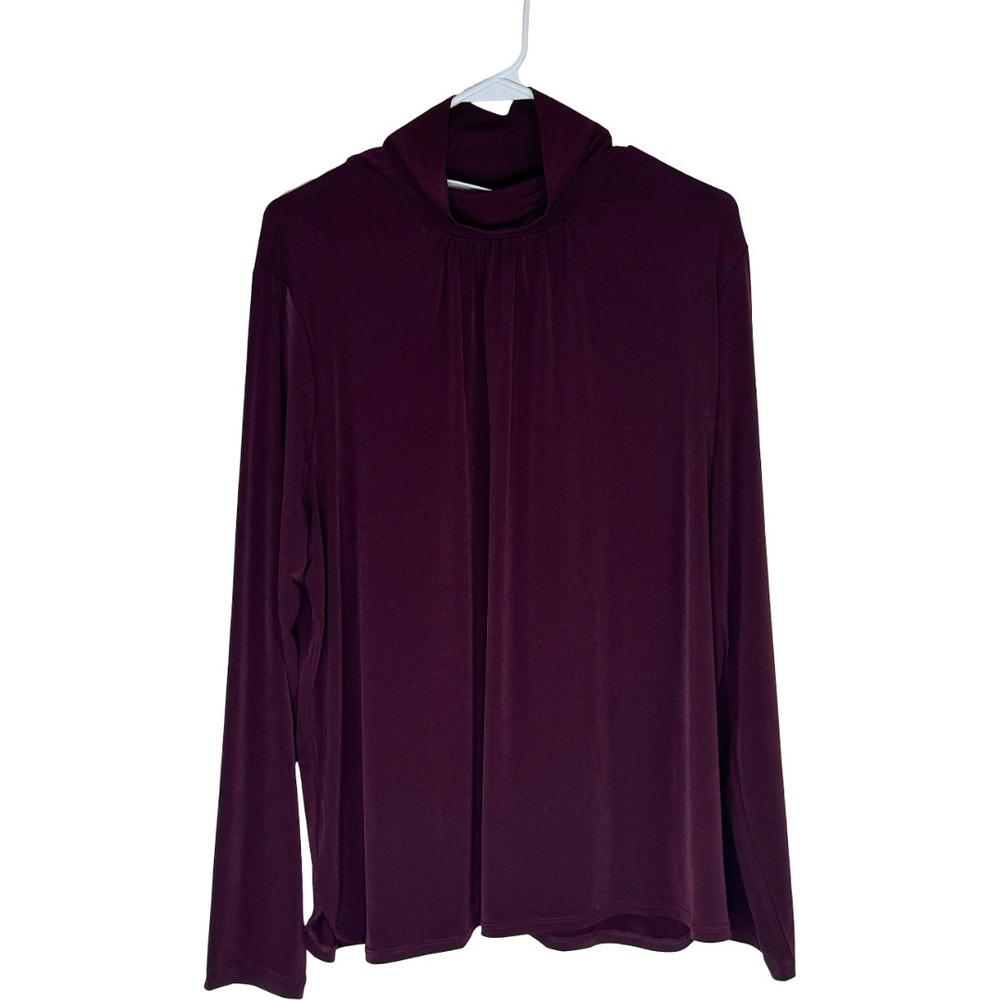 Susan Graver Liquid‎ Knit Mock Neck Top Womens XL Wine Long Sleeve